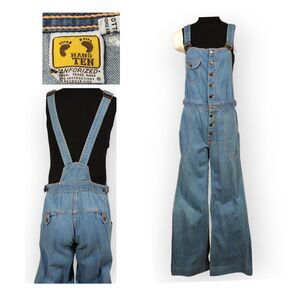Vintage Hang Ten 34/Large Denim Overall Jumpsuit 70s Sanforized Hong Kong